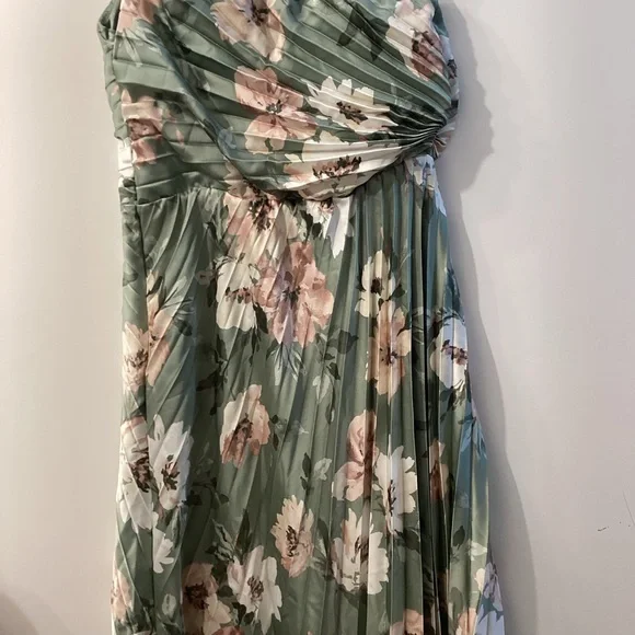 Abercrombie & Fitch Giselle Pleated One Shoulder Green Floral Maxi Dress Size M - Picture 11 of 16